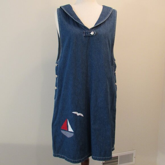 Haiks Vintage Jumper Dress XL Sailor Collar Boat Anchor Buttons Nautical Coastal - Picture 2 of 16